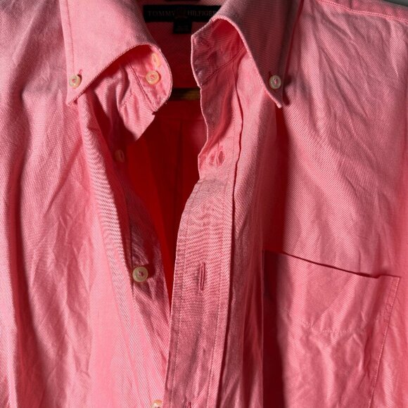 Tommy Hilfiger Button Down Long Sleeve Shirt Pink/Coral White Sz XL - Picture 4 of 10